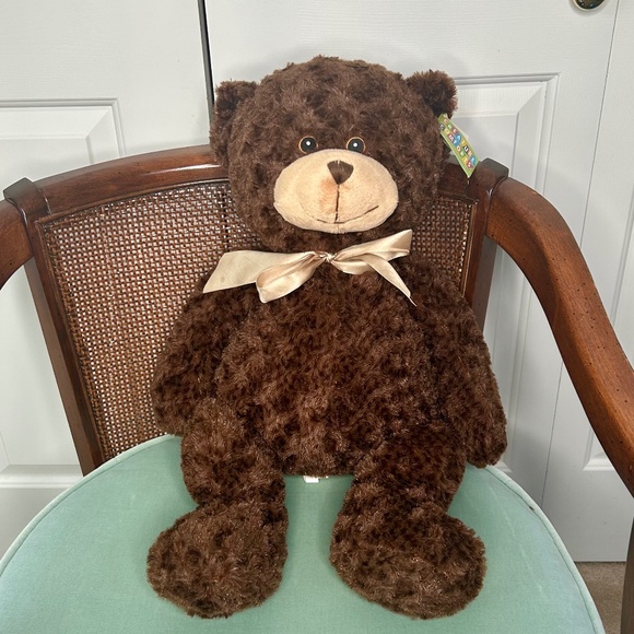 NWT Creature Comforts Soft Stuffed Brown Teddy Bear with Gold Satin Bow - Picture 3 of 6